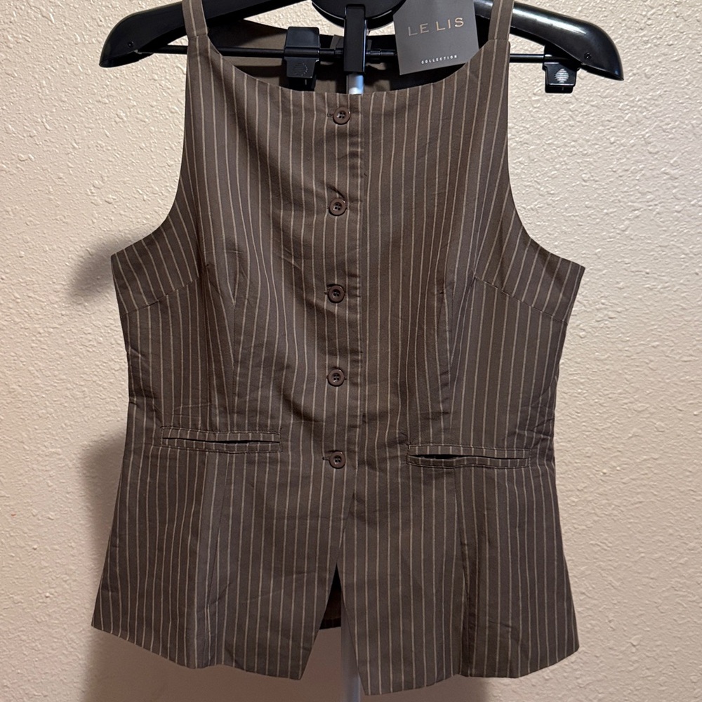 2 pc coordinated SET Brown & Tan pinstripe jacket & skort multiple SIZES AVAIL - Picture 3 of 13